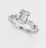White gold Emerald Solitaire Twisted Band with Prong Setting