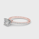 Rose gold Cushion Cut Diamond Solitaire Ring with Pavé Accents and Four-Prong Setting