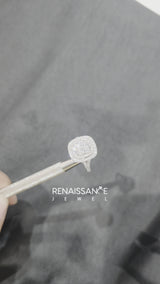 White gold Emerald Cut Diamond Double Halo Ring with Pavé Band and Prong Setting