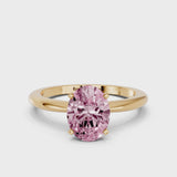 Yellow gold Fancy Pink Oval Cut Diamond Solitaire Ring with Six-Prong Setting and Classic Band