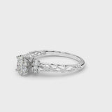 Platinum Oval Cut Diamond Solitaire Ring with Filigree Band and Four-Prong Setting
