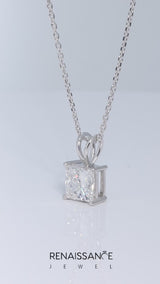 Silver Princess Diamond Solitaire Pendant with Four Prong Setting
