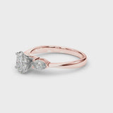 Rose gold Three-Stone Oval Cut Diamond Ring with Pear Side Stones and Four-Prong Setting