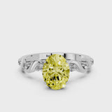 White gold Fancy Yellow Oval  Solitaire Twisted Band with Prong Setting