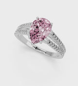 Platinum Fancy Pink Pear Cut Diamond Solitaire Engagement Ring with Split Shank Pavé Band