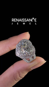 Platinum Heart Cut Diamond Double Halo Ring with Round Pavé Split Shank and Prong Setting