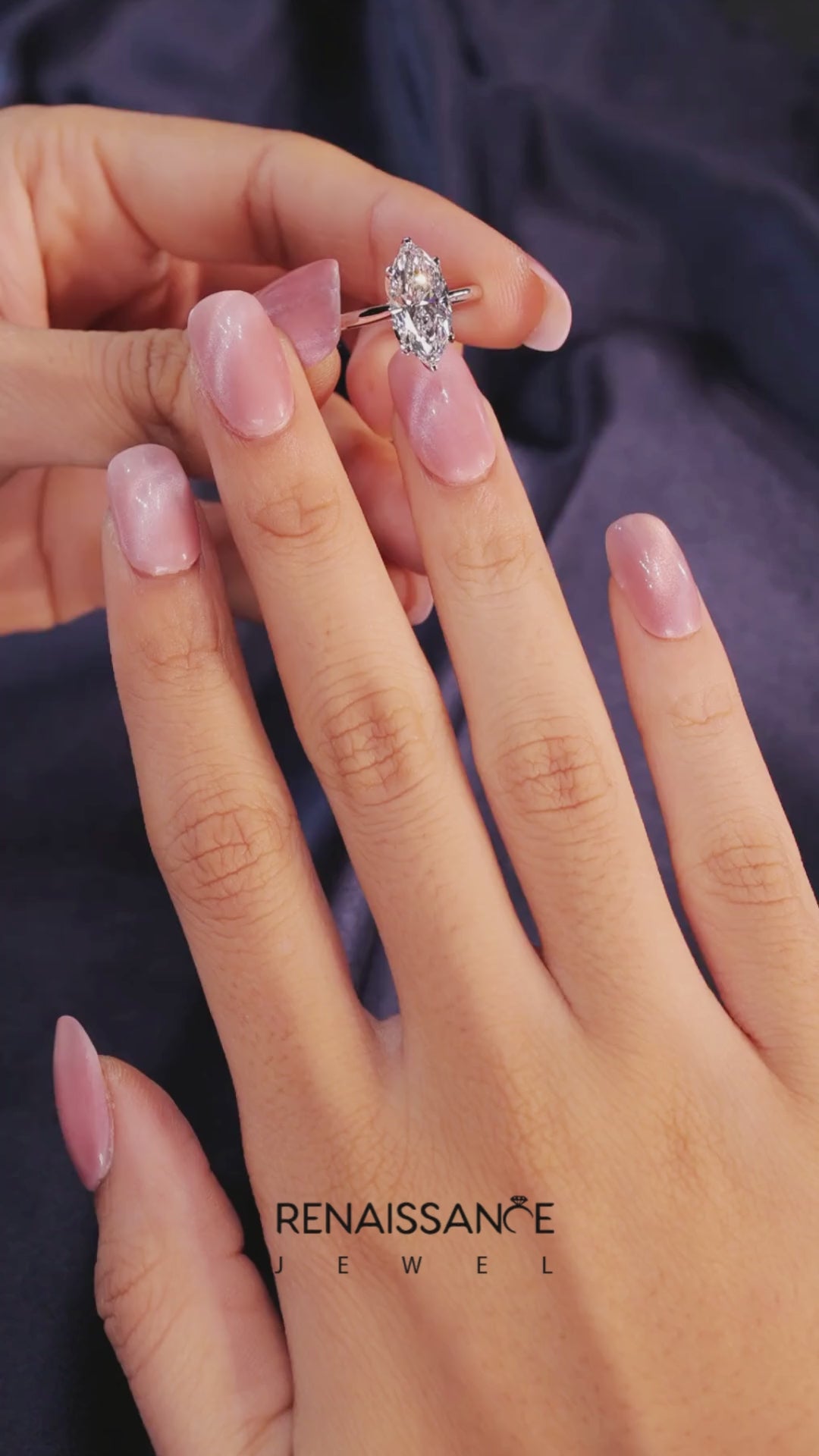 Platinum Marquise Cut Solitaire Diamond Ring with Four-Prong Setting and Classic Band 3