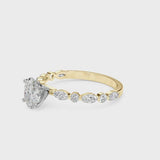 Yellow gold Oval Cut Diamond Ring with Marquise and Round  Side Stones and Four-Prong Setting