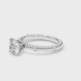 Silver Emerald Solitaire Twisted Band Prong Set Engagement Ring