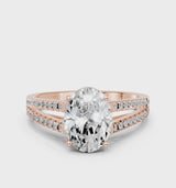 Rose gold Oval Cut Diamond Solitaire Engagement Ring with Split Shank Pavé Band