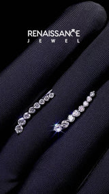 Silver Round Diamond Climber Earrings with Prong Setting on Curved Band