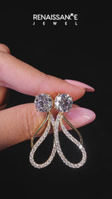Yellow gold Round Cut Prong Set Diamond Infinity Drop Earrings