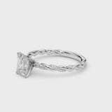 Silver Radiant Cut Diamond Solitaire Ring with Twisted Band and Pavé Accents