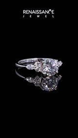 Platinum Asscher Cut Brilliant Diamond Solitaire Ring with Pear Side Stones and Four-Prong Setting