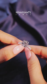 White gold Asscher Cut Diamond Prong Setting with Side Stones on a Pave Band