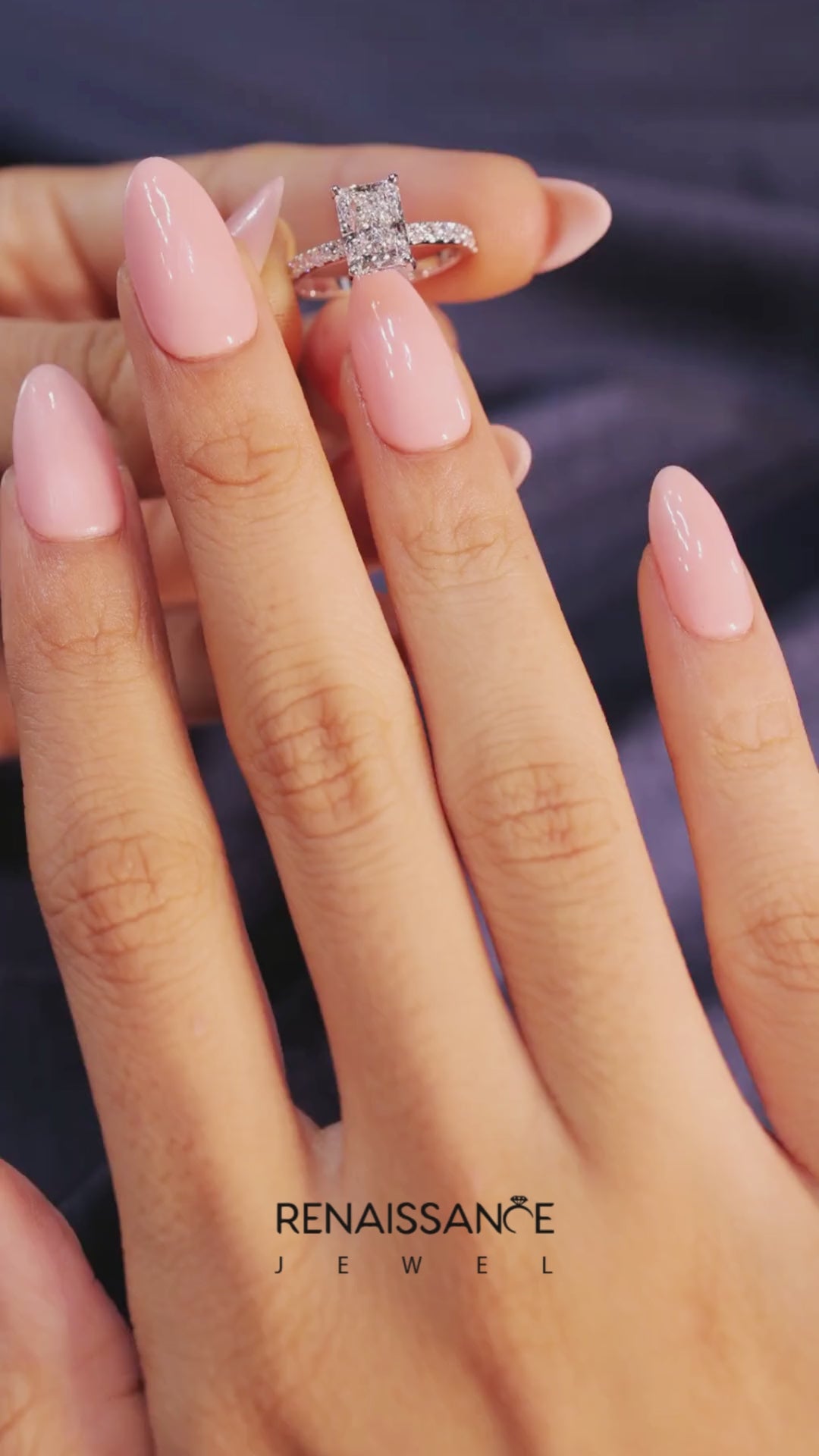 Platinum Radiant Solitaire Diamond Pavé Band with Four-Prong Setting 5