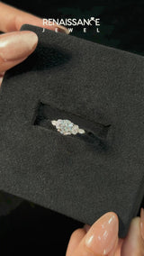 Platinum Asscher Cut Brilliant Diamond Solitaire Ring with Pear Side Stones and Four-Prong Setting