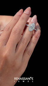 White gold Princess Cut Halo Diamond Pave Band with Prong Setting