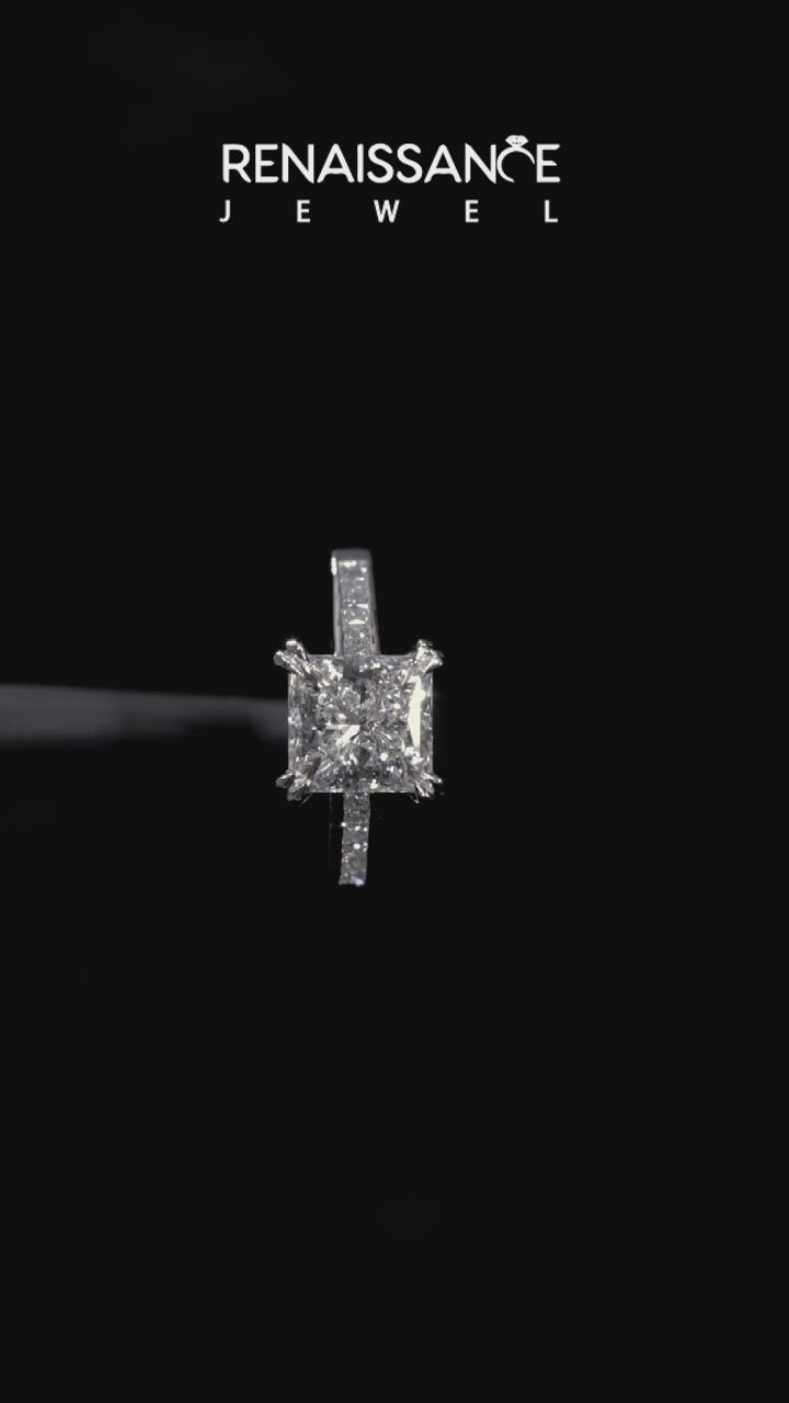 White gold Princess Cut Channel Set Solitaire Engagement Ring with Prong Setting 5