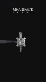 White gold Asscher Cut Channel Set Solitaire Engagement Ring with Prong Setting