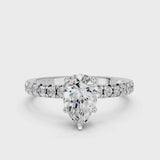 White gold Pear Solitaire Pave Diamond Engagement Ring with Four-Prong Setting