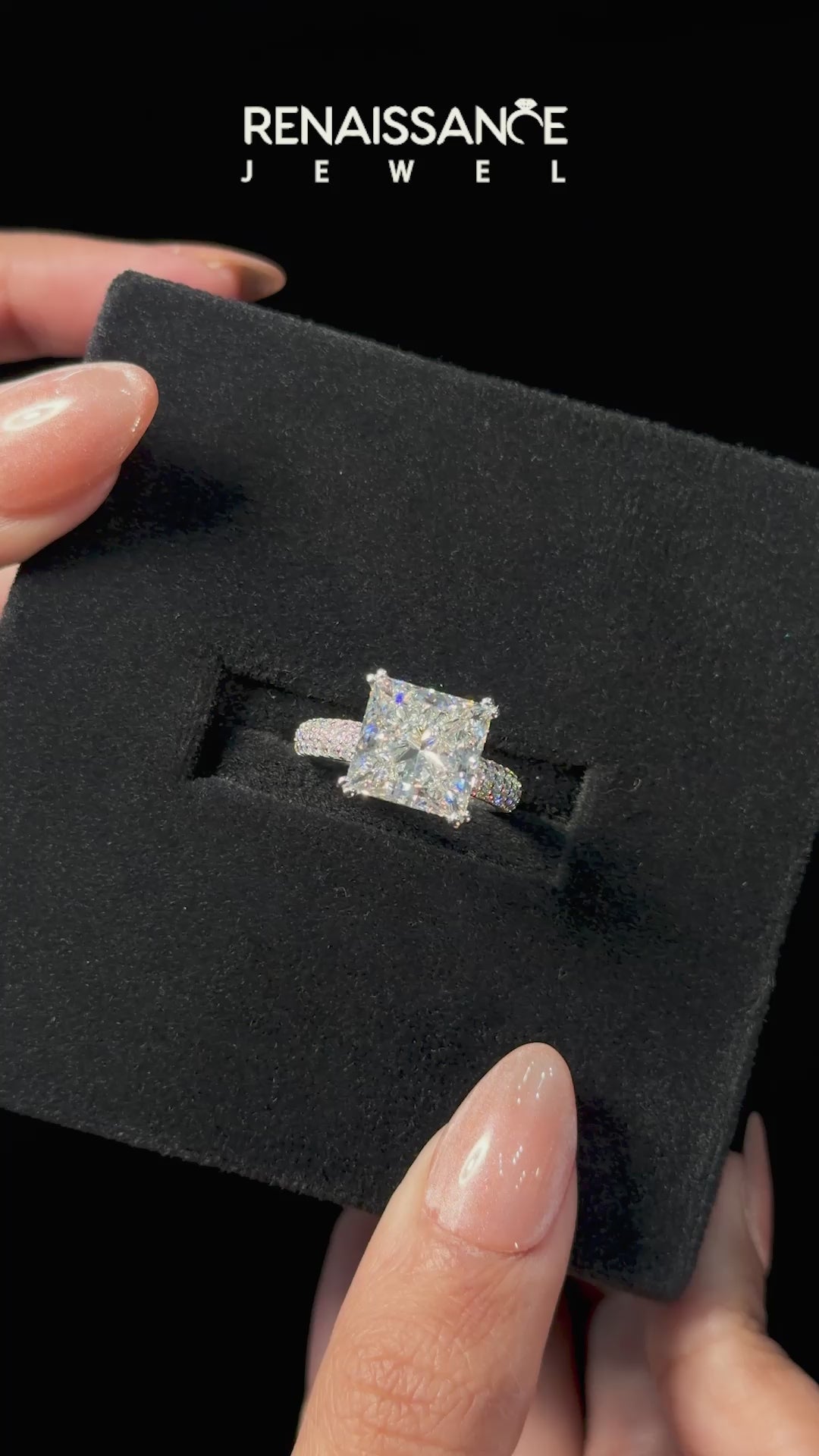 Platinum Princess Cut Pave Diamond Engagement Ring with Channel Set Band and Four-Prong Setting_24