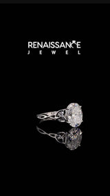 Silver Oval Cut Moissanite Solitaire Engagement Ring with Celtic Knot Band and Four-Prong Setting
