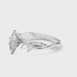 White gold Marquise Diamond Floral Vine Solitaire Engagement Ring