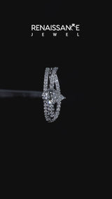 White gold Pear Solitaire Twist Band with Pavé Setting and Four-Prong Setting