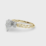 Yellow gold Pear Cut Diamond Solitaire Ring with Filigree Band and Four-Prong Setting