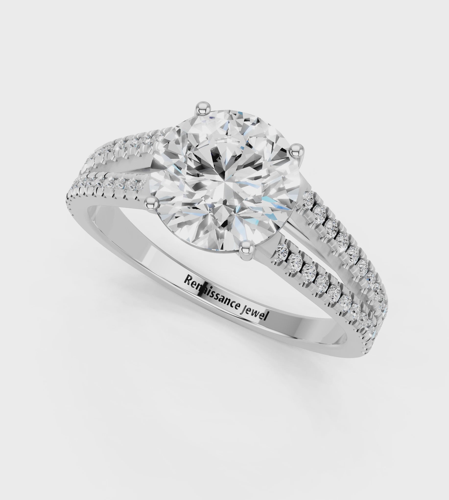 White gold Round Solitaire Split Shank Pavé Diamond Engagement Ring_218