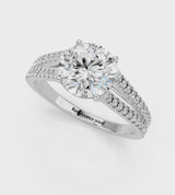 White gold Asscher Cut Diamond Solitaire Engagement Ring with Split Shank Pavé Band