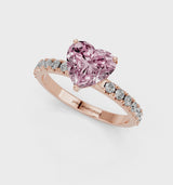 Rose gold Fancy Pink Heart Cut Diamond Solitaire Pavé Band with Four-Prong Setting