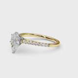 Yellow gold Pear Cut Solitaire Diamond Ring with Pave Band and Four-Prong Setting