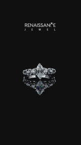 Platinum Marquise Cut Diamond Solitaire Ring with Filigree Band and Four-Prong Setting