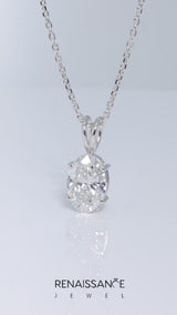 White gold Oval Solitaire Diamond Prong Pendant