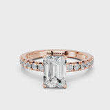 Rose gold Emerald Solitaire Pave Diamond Engagement Ring with Four-Prong Setting