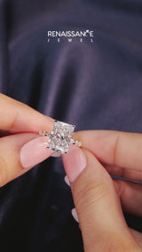 Yellow gold Radiant Cut Diamond Ring with Marquise and Round  Side Stones and Four-Prong Setting