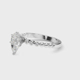 Platinum Pear Solitaire Bezel Accent Diamond Engagement Ring with Beaded Band and Four-Prong Setting