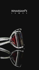 Silver Emerald Cut Garnet Solitaire Engagement Ring with Round Band and Four-Prong Setting