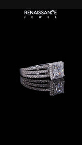 Platinum Round Cut Diamond Halo Engagement Ring with Split Shank and Four-Prong Setting