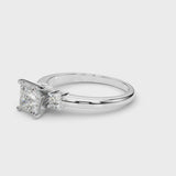 White gold Three-Stone Princess Cut Diamond Solitaire with Prong Setting and Classic Band