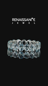 Platinum Oval Cut Aquamarine Eternity Band with Shared Prong Setting