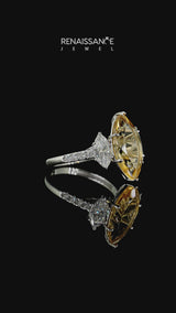 Silver Three-Stone Marquise Cut Citrine Ring with Round  Pavé Band and Prong Setting