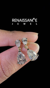 Yellow gold Pear Cut Diamond Two Stone Drop Earrings