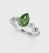 White gold Fancy Green Pear  Solitaire Twisted Band with Prong Setting
