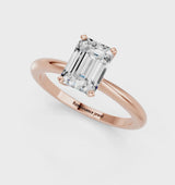 Rose gold Emerald Cut Diamond Solitaire Ring with Six-Prong Setting and Classic Band