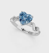 White gold Fancy Blue Heart  Solitaire Twisted Band with Prong Setting