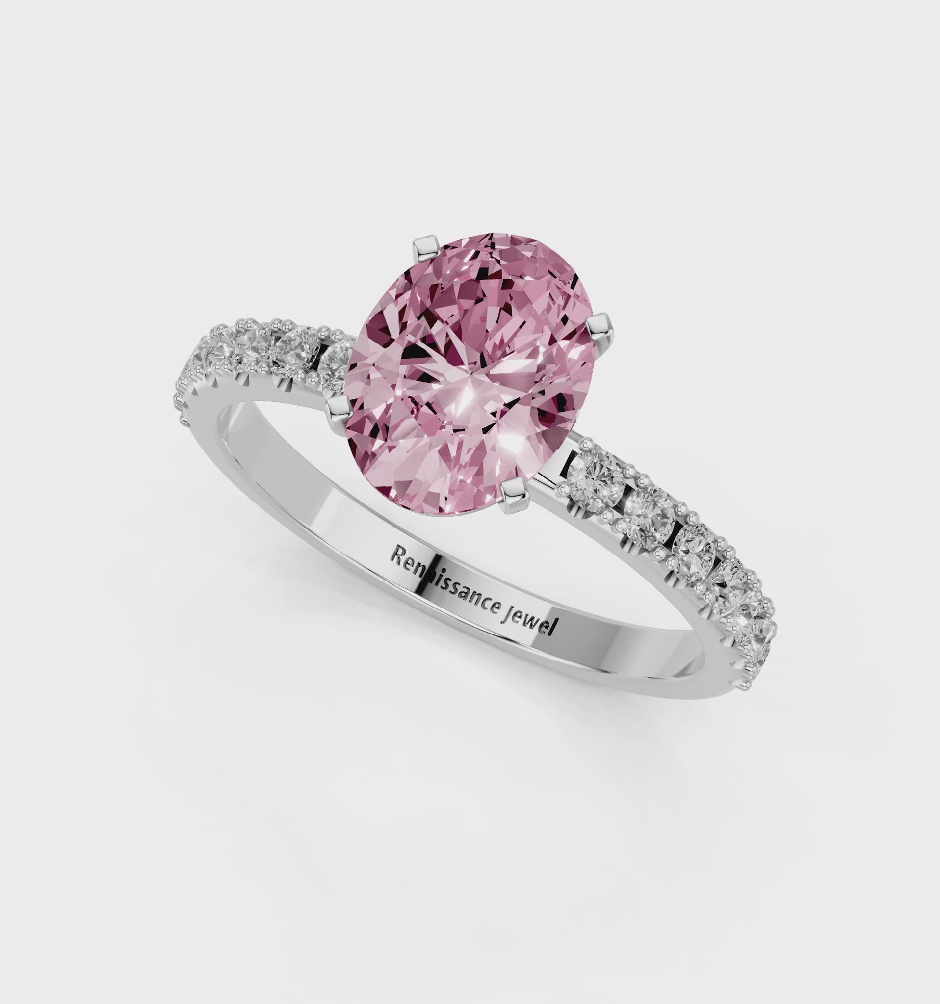 White gold Fancy Pink Oval  Solitaire Pavé Band with Four-Prong Setting_40