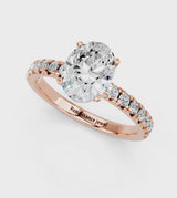 Rose gold Oval Solitaire Pave Diamond Engagement Ring with Four-Prong Setting